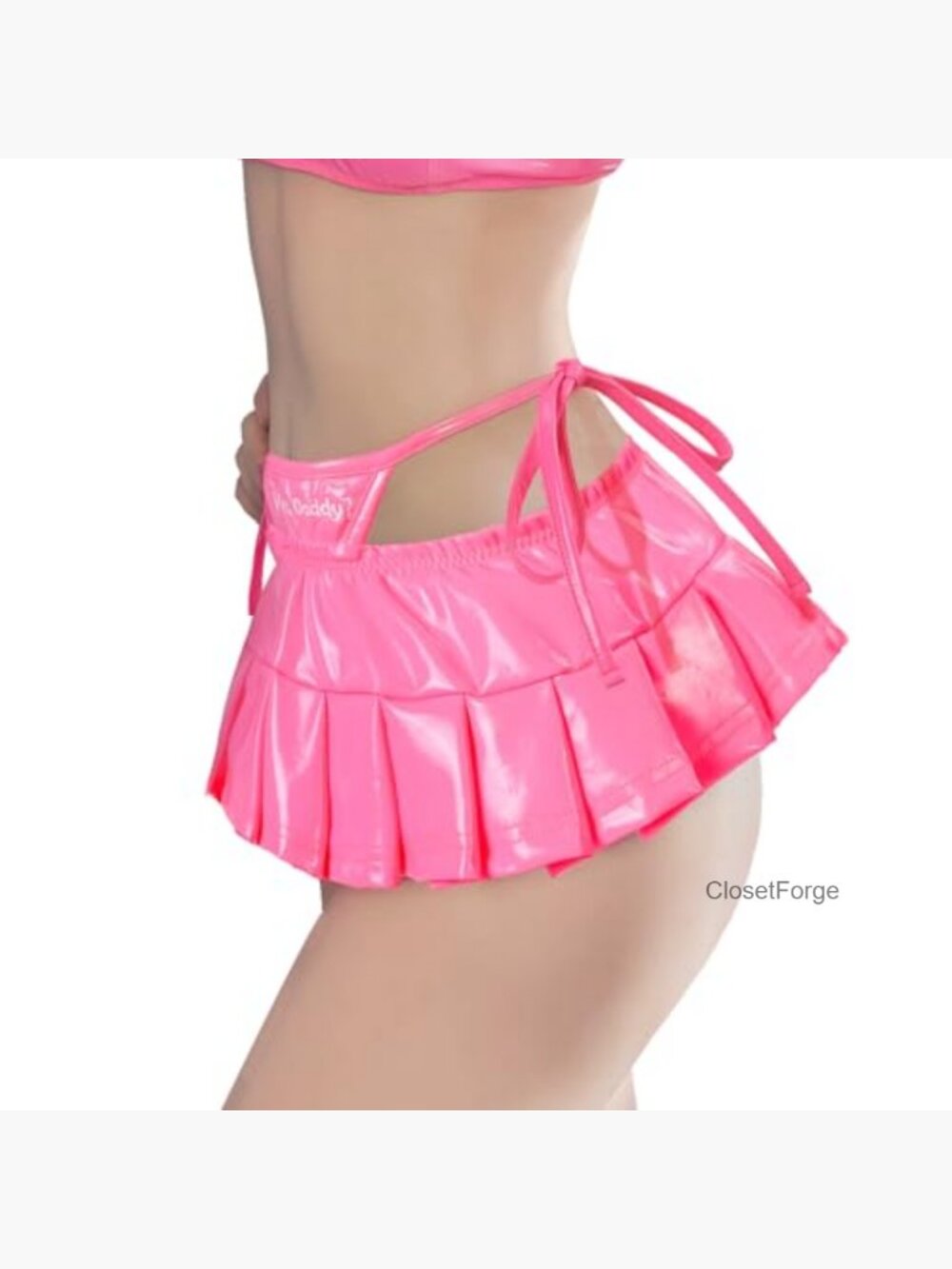 Y2K Faux Leather Bodycon Micro Skirt Side-Tie Retro Mini Skirt - Picture 2 of 7